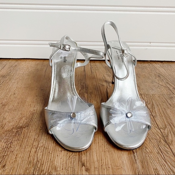 Kate Spade Giulia Silver Flower Appliqué Heels 9.5 - Picture 3 of 8